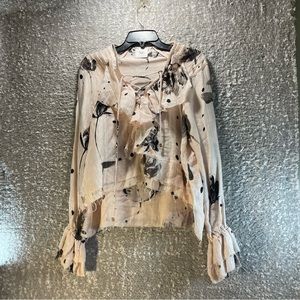 Aje Women Long Sleeve Layered Long Sleeve Strap V Neck Blouse Top Silk Linen 6